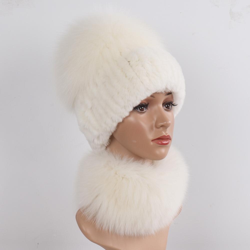 Новые зимние женские роскошные шапки из натурального лисьего меха, комплекты шарфов, натуральный мягкий вязаный теплый топ из меха кролика рекс, шапки из лисьего меха, шарфы, 2 шт.