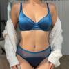 Комплект нижнего белья из французского шелка Ice Silk для женщин, сексуальный кружевной бюстгальтер Push Up, съемные подкладки, тонкие чашки, бюстгальтер, бесшовный комплект нижнего белья