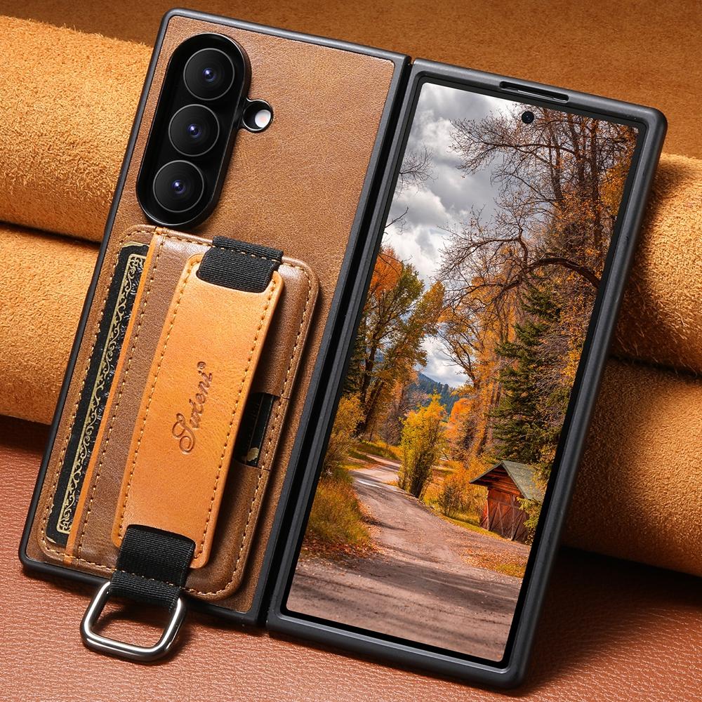 Leather Case For Samsung Galaxy Z Fold 7 6 5 Fold7 Fold6 Fold5 Card Slots Cards Holder Hand Hold Phone Cover