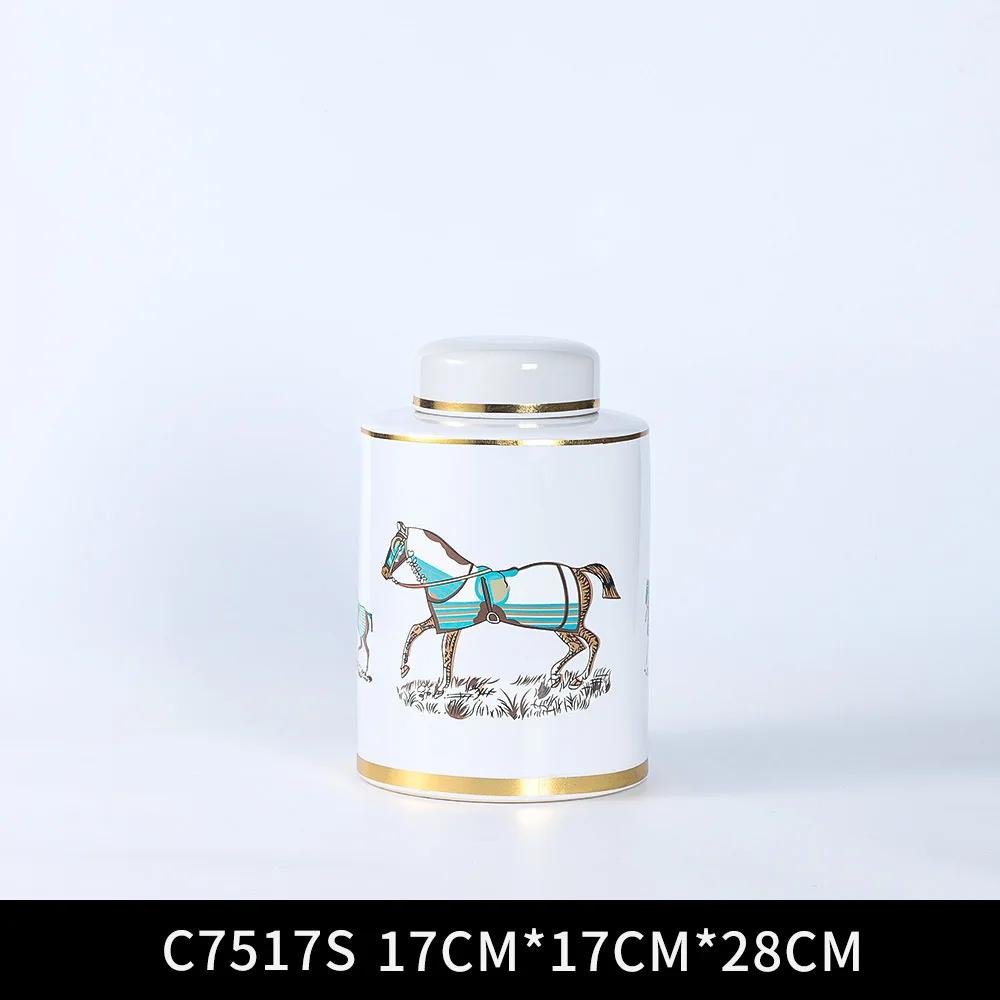 Керамическая банка для хранения с крышкой, геометрическая полоска, ваза, конфетница, настольный органайзер, декоративное ремесло для дома