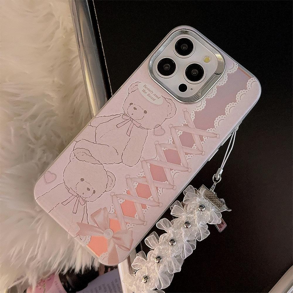 Applicable To Iphone15Promax Sweetheart Ballet Bear Lanyard 13 Apple 14 Mobile Phone Case 12 Laser 11 Cute 16