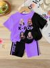 Летний K-pop Популярный Мультяшный Принт Детская Одежда Комплект с Короткой Рукавой и Шортами Повседневный Стиль Харадзюку Детская Одежда Комплект для Девочки