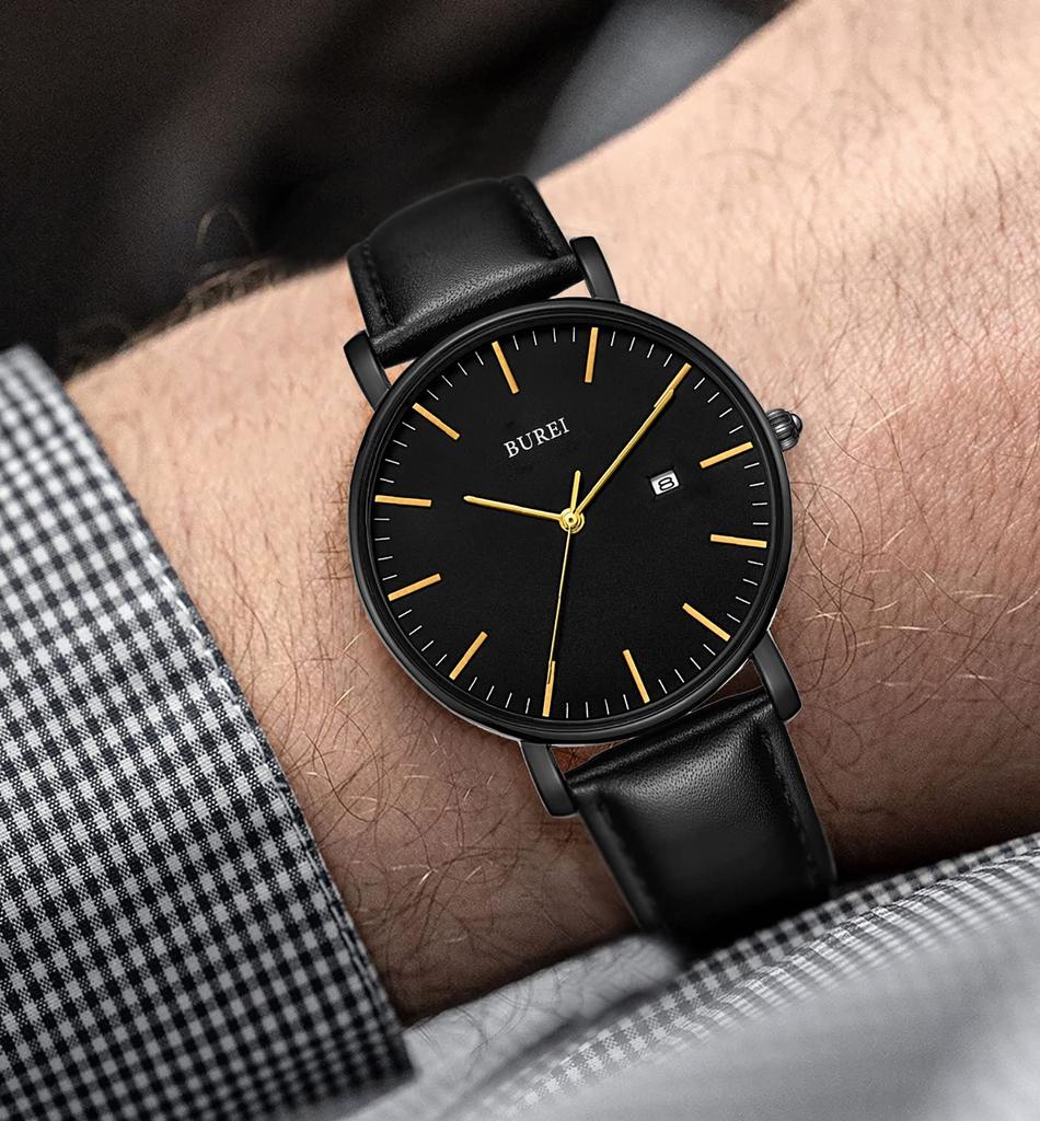 Модный кожаный ремешок деловой тонкий бренд простые часы N [BUREI] мужские мужские