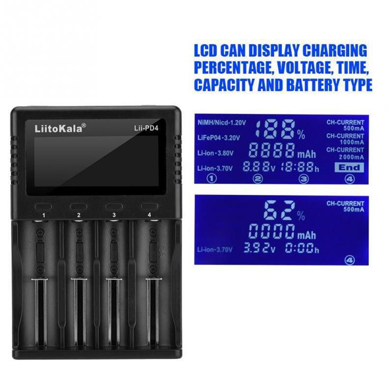 LiitoKala Lii-PD4 LCD Зарядное устройство для литиевых аккумуляторов для 18650, 26650, 21700