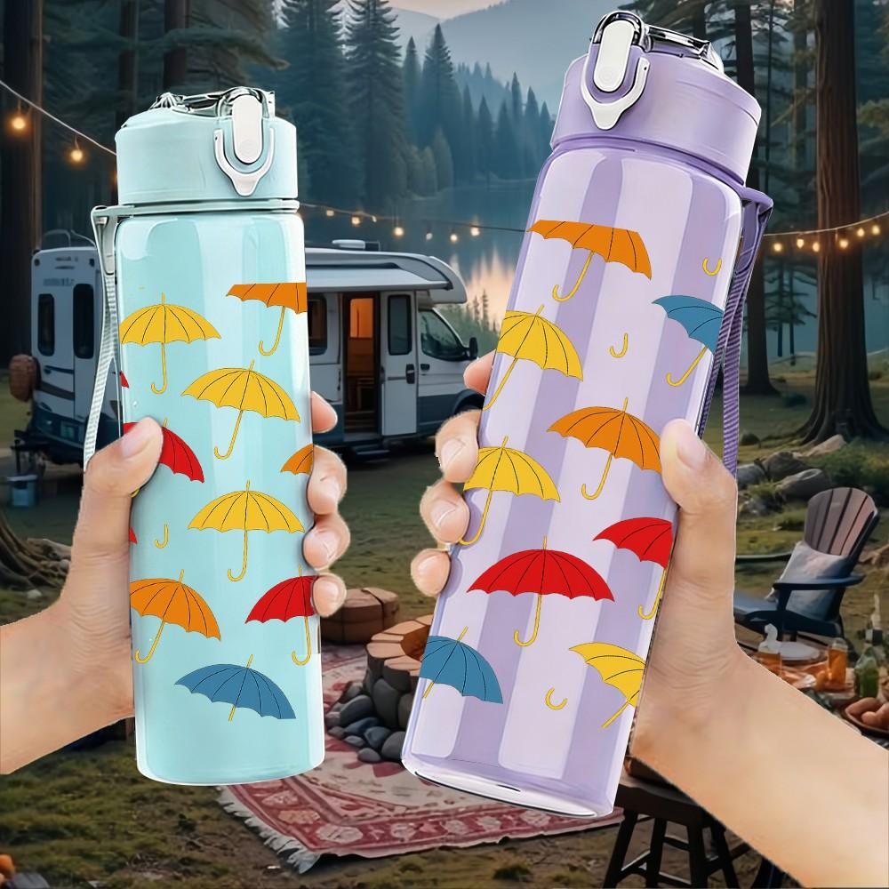 1PC Colorful Leaf Seamless Print 750ml Color Plastic Sports Water Bottle Leakproof Flip Straw Lid Suitable for Sports Office Home Use
