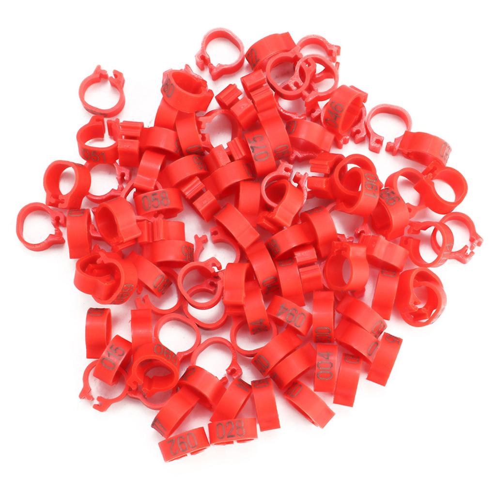 100PCS/Bag 8MM 001-100 Numbered Plastic Letter Pigeon Bird Leg Bands Rings(red)