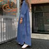 Элегантный модный женский стиль одежды нейтральный стиль длинный рукав кардиган с лацканами однотонные длинные джинсовые повседневные платья