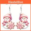 Christmas Cute Theme Cartoon Pink Hat Scarf Snowman Pattern Earrings Women