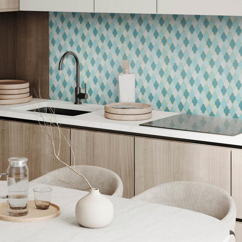 Printed Vinyl Tiles Ready to Install Pattern with Wavy Shapes 9x30x30 cm
