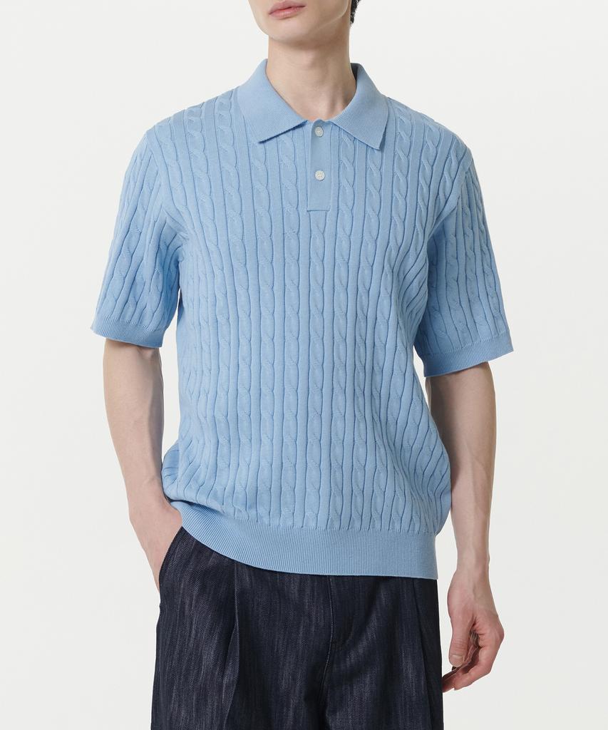 MUSINSA STANDARD Cable Knitted Polo Shirt [Sky Blue]