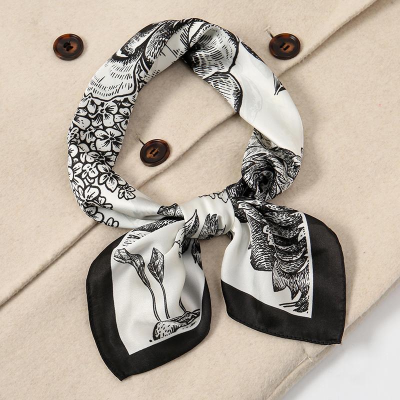 Luxury Women Silk Square Scarf Shawl Fashion Xiaoxiangfeng Print Design Satin Hijab Wraps Neckerchief Female Hair Bands 70*70CM