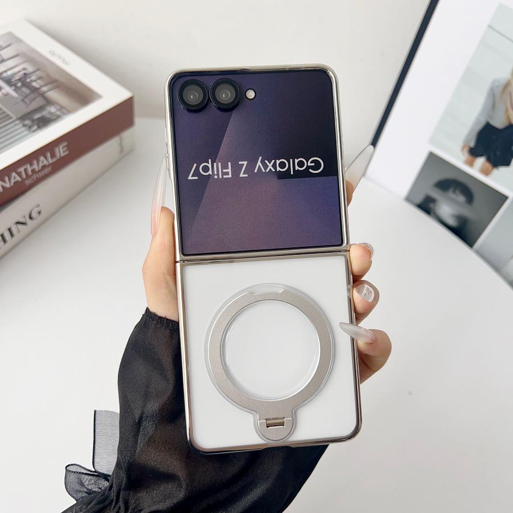 360° Rotating Magnetic Kickstand Electroplating Transparent Phone Case For Samsung Galaxy Z Flip 8 7 FE 6 5 4 Sockproof Cover