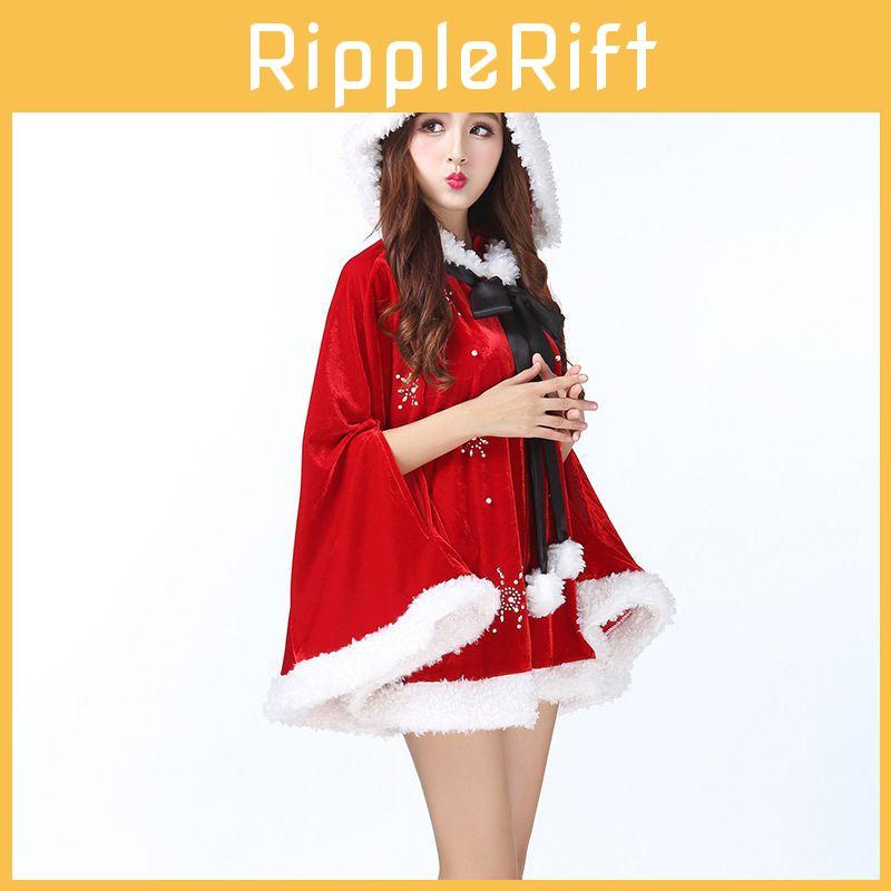 Потрясающий женский рождественский красный бархатный плащ-накидка Санта-Клауса с капюшоном, костюм для косплея на Рождество