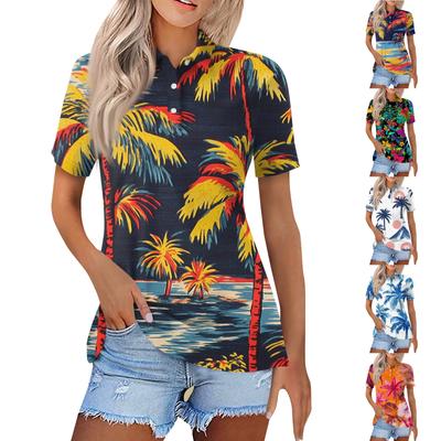 Женская модная повседневная рубашка с отворотом и коротким рукавом с принтом, женские топы на пуговицах