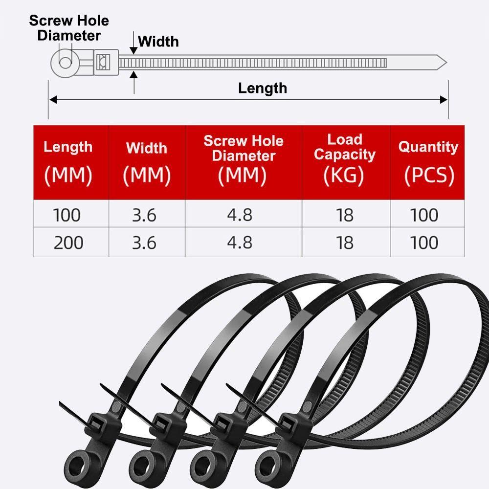 100 шт. Самозатягивающиеся кабельные стяжки с отверстием для винта Сверхпрочные стяжки-молнии для шнуров Ежедневный ремонт автомобиля