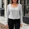 Women's Solid Color Button Top Slim Fit Long Sleeved T-shirt Top