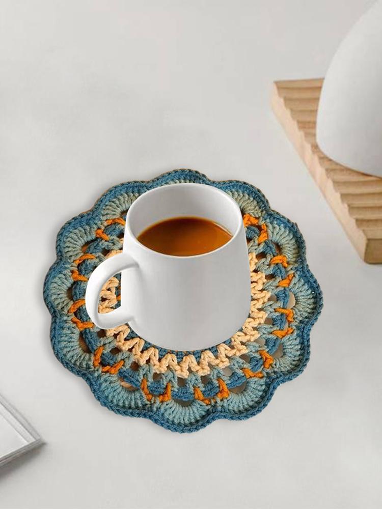 Mandala Pattern Coasters Set DIY Material Package with Crochet Hook Mandala Ceramic Cup Coaster Mug Tea Coaster for Beginners