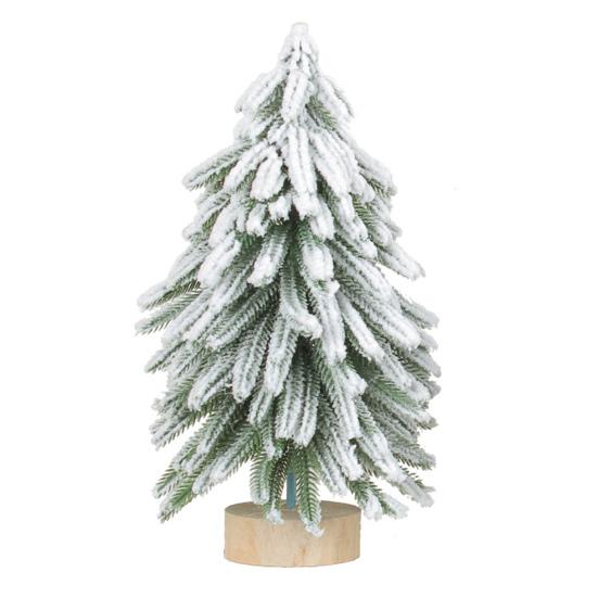 Миниатюрная фигурка рождественской елки, искусственная елка из хвои Норфолкского зеленого цвета/снежного цвета с деревянной основой для декора помещения