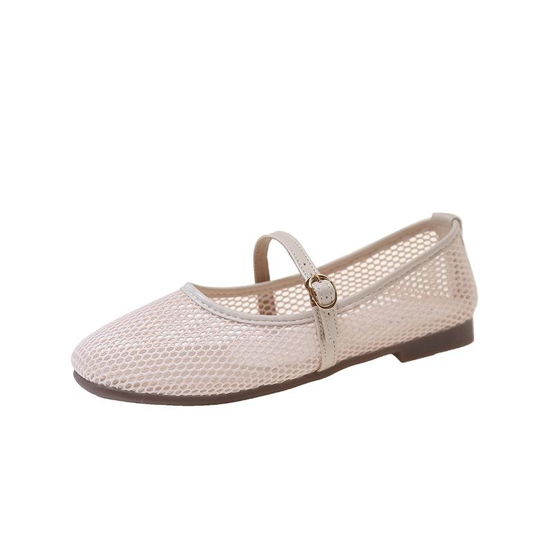 Fashion Women Shoes 2025 Summer New Breathable Mesh Buckle Strap Square Toe Mary Jane Flat Shoes Comfortable Soft Sole Women Loafers