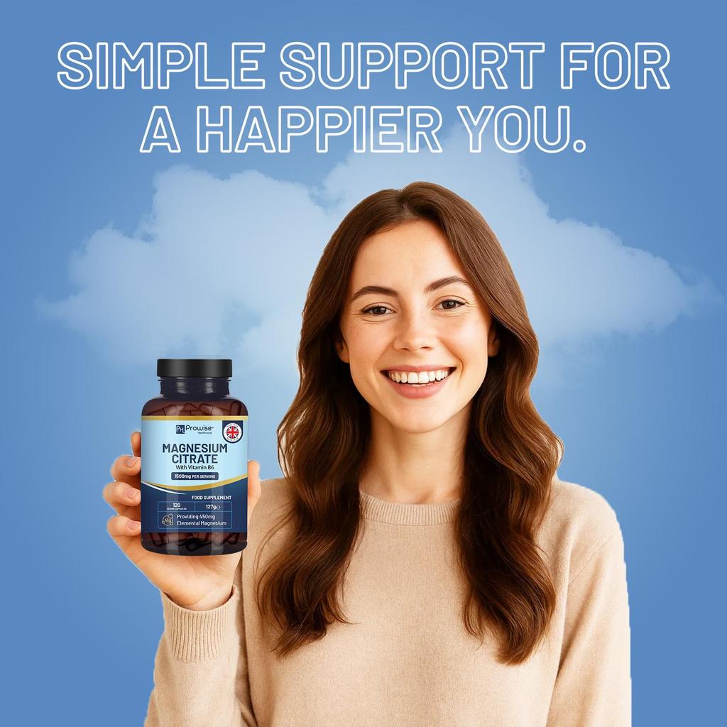 Капсулы цитрата магния 1500 мг с витамином B6 | 120 веганских таблеток | 450 мг элементарного магния