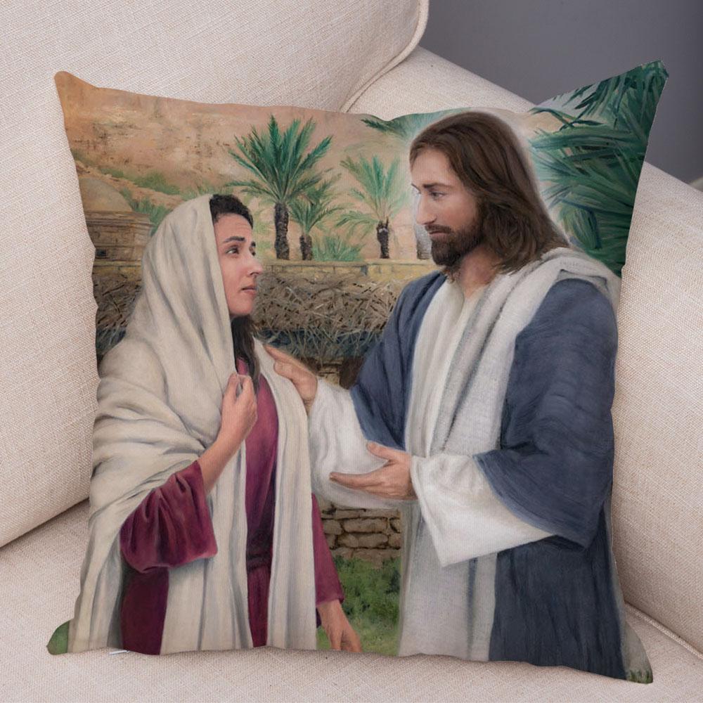 Vintage Jesus Christ Cushion Cover for Sofa Home Decor Colorful Cartoon Christ Savior Pillow Case Soft Plush Pillowcase xcm