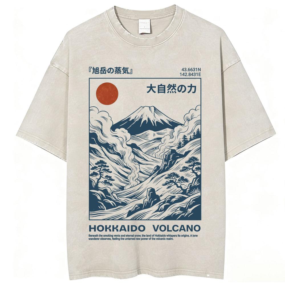 Vintage Japanese Osaka Dotonbori Crab Cityscape Graphic T Shirts Mens Washed Fashion Oversized Cotton Tshirt Unisex Streetwear