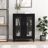 Entrance Side Cabinet / Sofa Sideboard / Living Room Storage Cabinet / Bathroom Shelf with Transparent Double Door Design, Black 69.5x34x90 Cm
