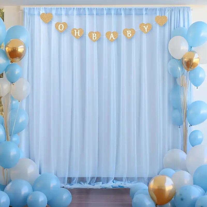 Light Blue Sheer Tulle Backdrop Curtain - With a Rod Pocket at the Top, Suitable for Weddings, Birthdays, and General Use.
