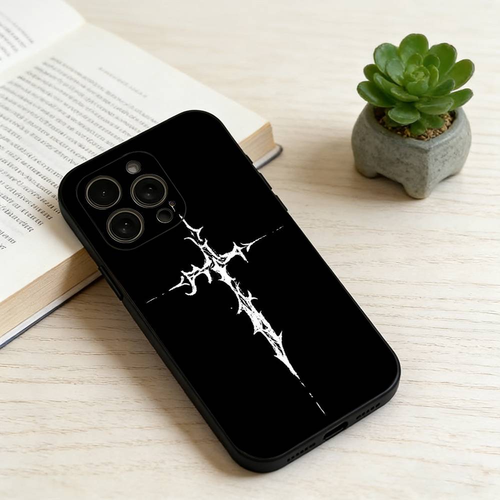 Чехол для телефона с крестом для iPhone 17,16,15,14,13,12,11 Plus,Pro Max,XS, Мягкий силиконовый черный чехол