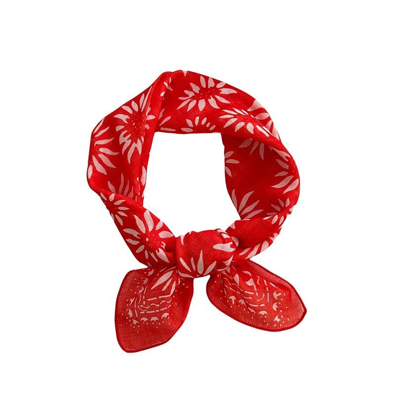 Neck Small Square Scarf Flower Literary Retro Scarf Headband Headscarf Silk Scarf High Sense Fashion Versatile Scarf Shawl