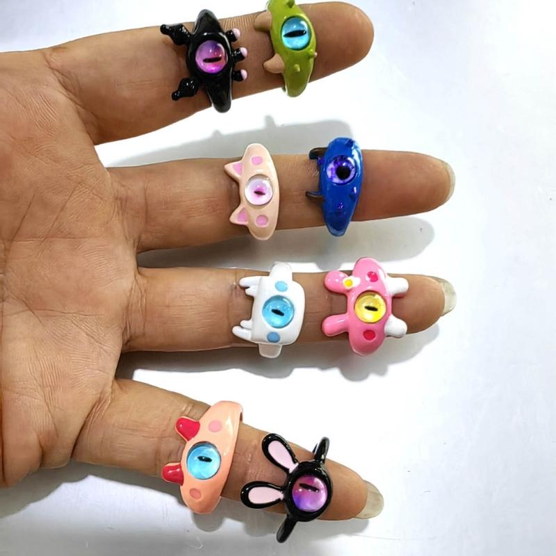 9 шт. Уникальные милые монстрики Кольцо Мультяшный глаз Открытое кольцо Регулируемое Резиновое кольцо на палец Подарок для детей и взрослых