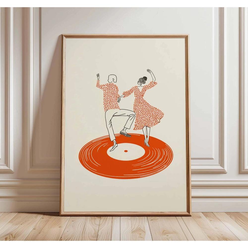 Modern Pop Record Player Music Posters DJ Hip Hop Dancing Couple Turntable Print Canvas Painting Wall Art Picture for Home Decor