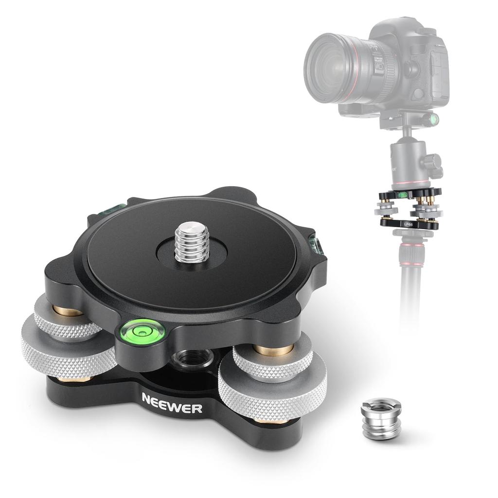 NEEWER Tripod Leveling Base for Tripod Head Metal Angle Adjustment 3 Axis Wheel Bubble Level with Screw and Thread Camera Spirit Level Leveler for