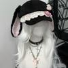 Plush Rabbit Ear Beret Strawberry Decoration Bunny Ears Hat Cute Octagonal Cap  for Girls