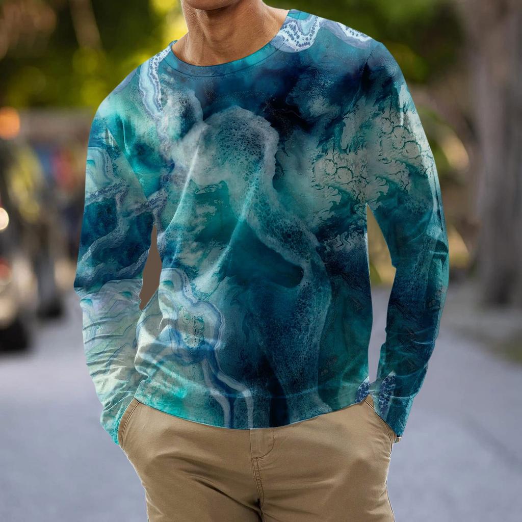 Муж. Футболка Графика Абстракция Шея Одежда Одежда На открытом воздухе Длинный рукав С принтом Модельер Винтаж