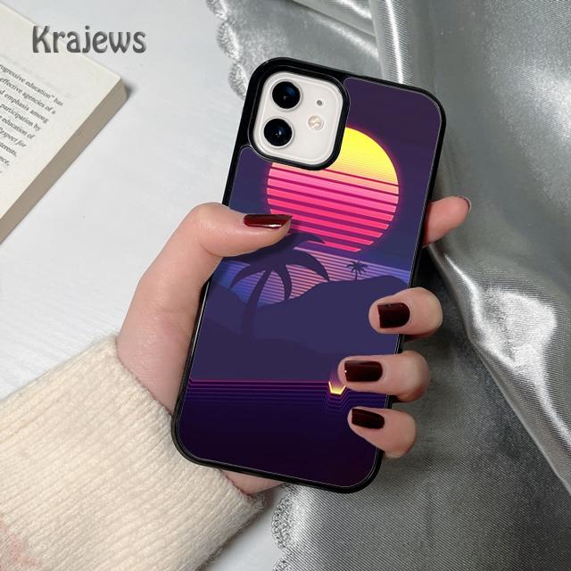 80s Retrowave Neon Palms Tree soft Phone Case Cover For iPhone 17 Air 16 15 14 plus 12 13 pro max coque Fundas