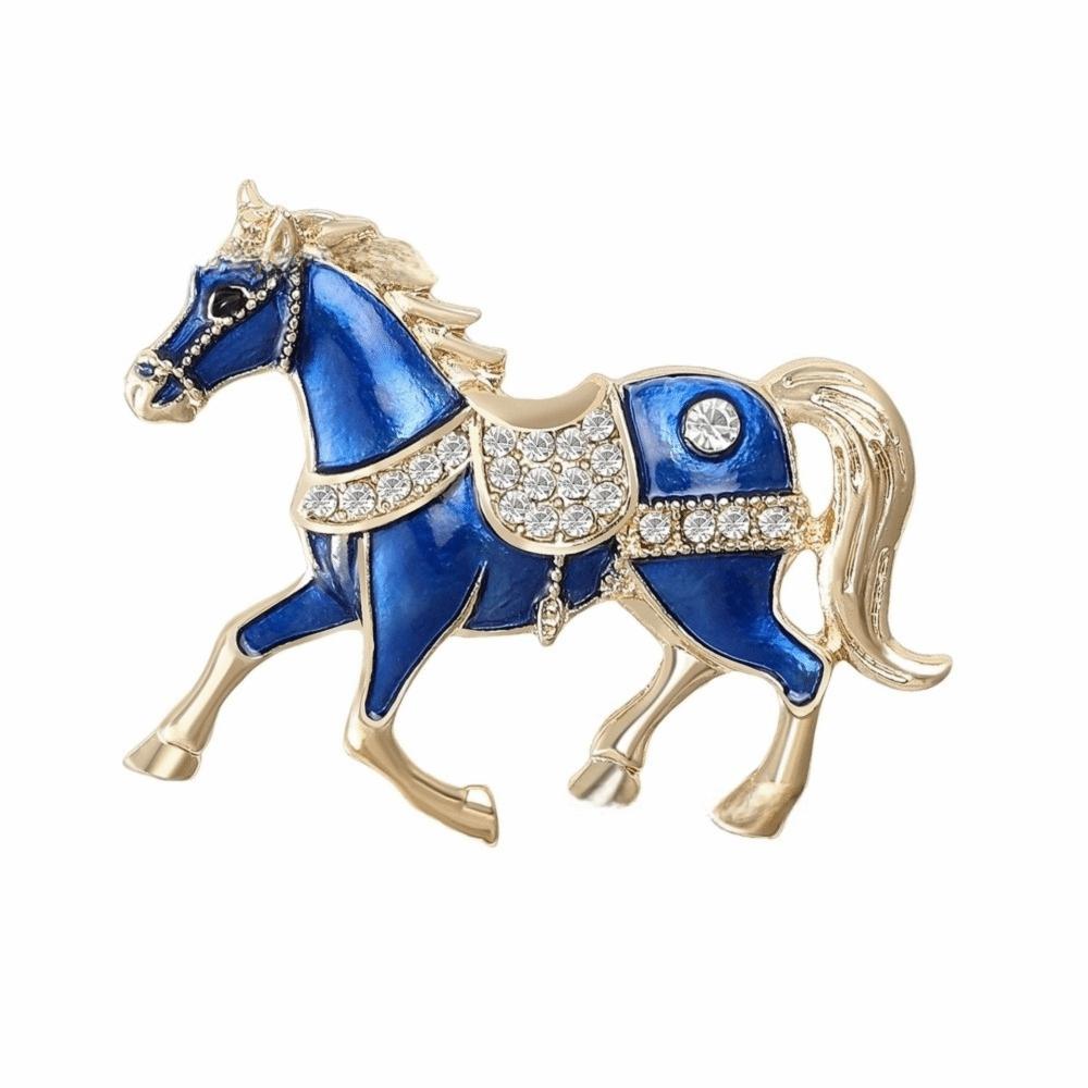 Retro Enamel Rhinestone Horse Brooch Chinese Style Animal Lapel Pins Zodiac Pin Women Accessories
