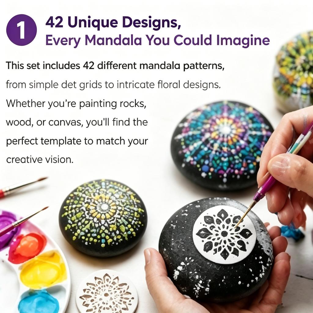 42/35pcs Mandala Stencil Set Reusable Plastic Templates for Rock Painting DIY Crafts Scrapbooking Home Decor Easy to Use