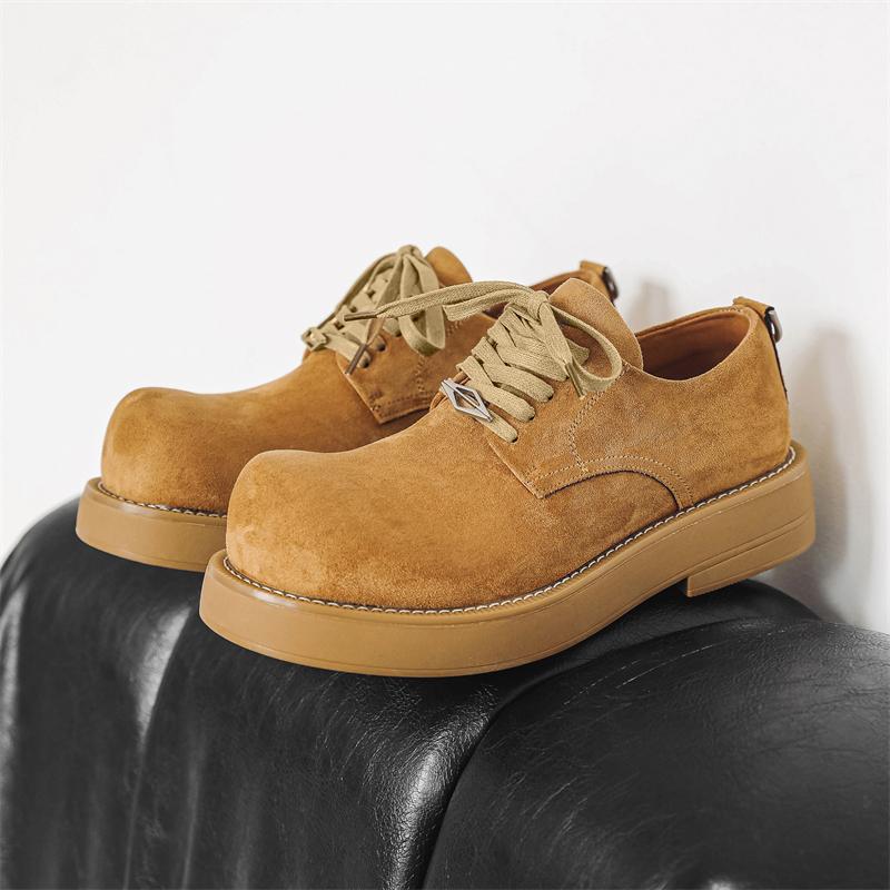 British Style Suede Shoes Men Lace-Up Loafers Genuine Leather Thick-soled Handmade Formal Business Shoe New Casual Shoes