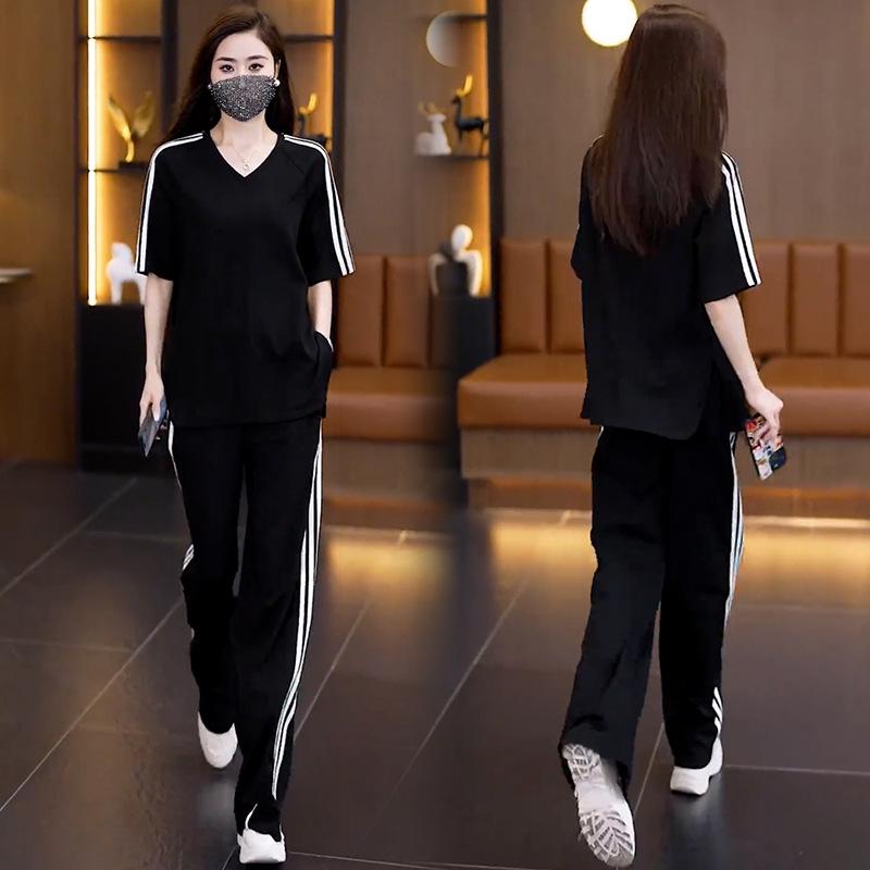 Women's Trendy Summer 2025 Casual Suit: Comfy Loose-Fit Short-Sleeve Top & Wide-Leg Pants Two-Piece Set