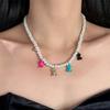 Clavicle Chain Cat Pedant Necklace Cartoon Women's Choker Chic Bear Pearl Necklace  Ladies