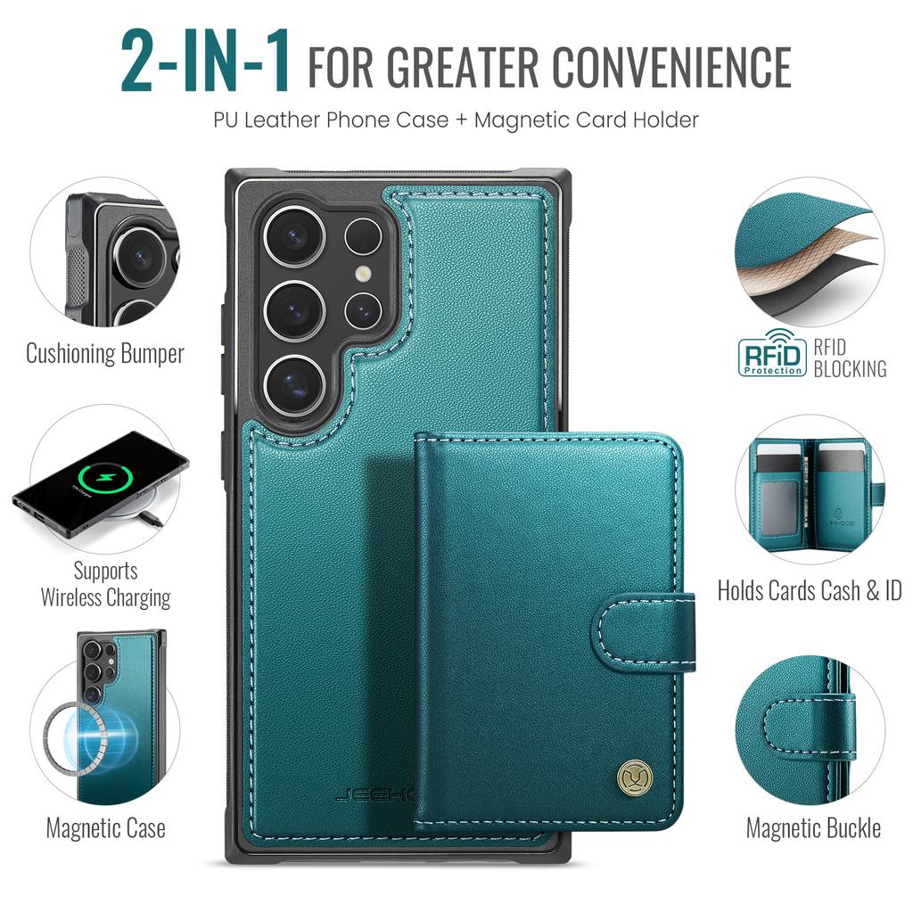 For Samsung Galaxy S25 Ultra Case JEEHOOD J09 RFID Blocking Card Holder Leather Back Phone Cover Magnetic Case