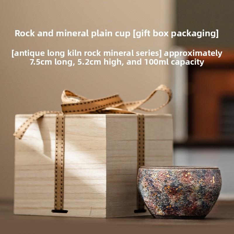 100ML Ancient Long Kiln Rock Mine Ceramic Park Cup Handmade Gold Pointing Meditation Teacup Tasting Master Tea Bowl Mug Gift Box