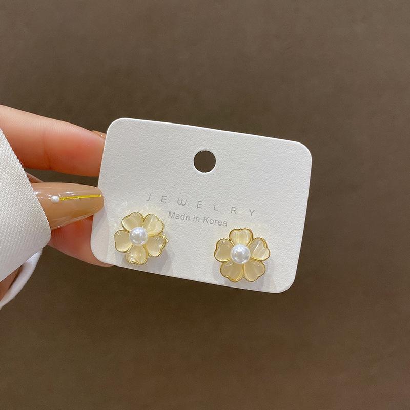 S925 silver needle opal stud earrings femininity geometric love premium earrings ins style Korean earrings collection