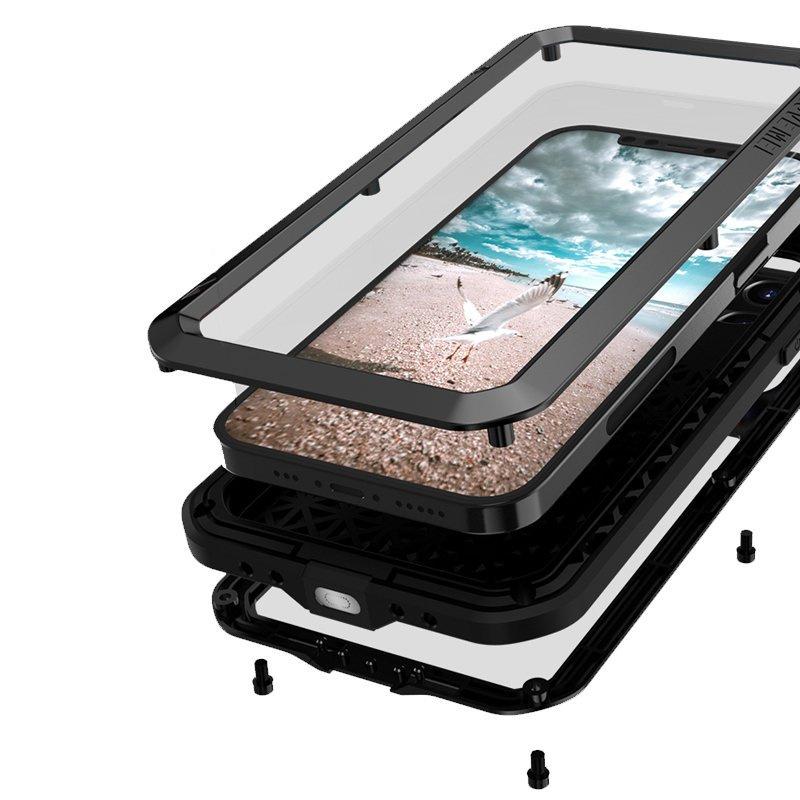 Love Mei iPhone 12 Pro Case, Armored with Glass, Black