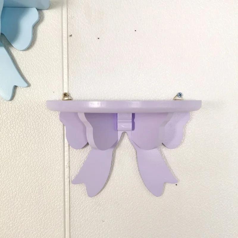 Деревянные декоративные полки, органайзер для комнаты для девочек, розовая настенная полка, декоративная рамка, банты, деревянная стойка для хранения вещей