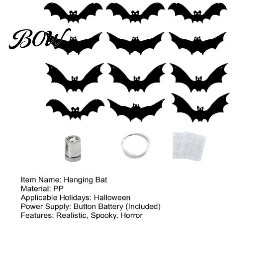 Indoor Halloween Hanging Bats 12 Pcs Decorations with Glowing Eyes, 3D Realistic Spooky Fake Flying for Haunted House Porch Garden Wall Window