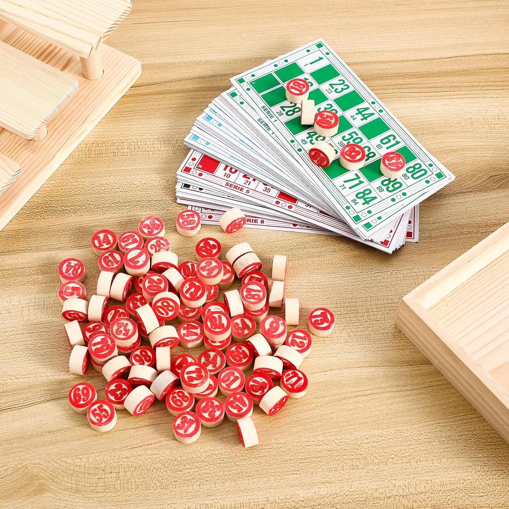 Русское лото Настольные игры Семейный набор для игры в бинго из 48 карточек для бинго и 90 деревянных фишек, Отлично подходит для взрослых, детей, семейного игрового вечера, Хэллоуина,