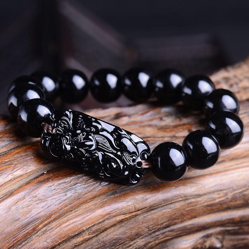Pi Xiu обсидиановый черный камень бусины для мужчин и женщин браслет богатство и удача браслеты в китайском стиле ювелирные изделия подарок
