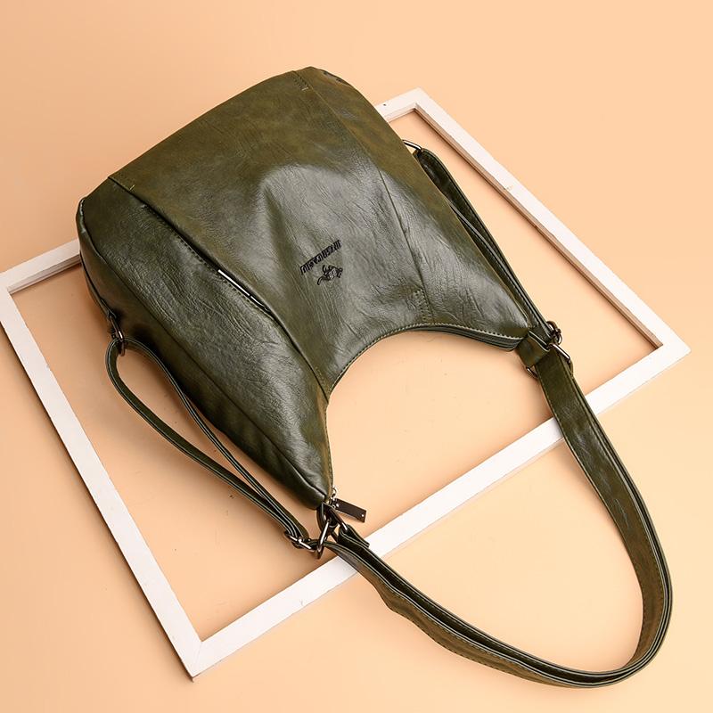 Женская кожаная сумка через плечо, однотонная большая сумка